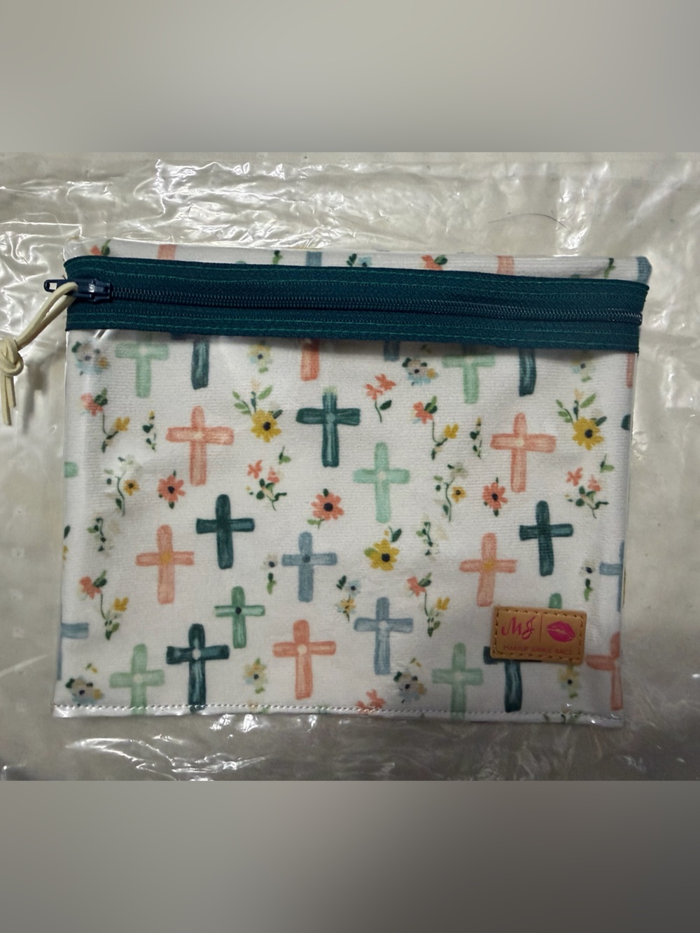 Makeup Junkie Floral Cross Print Large Multi-Use Clear Pouch